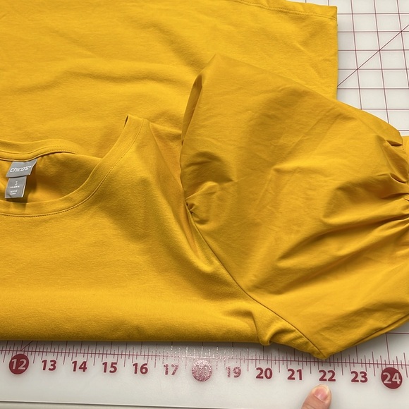 CHICO'S Cottage Coastal Smocked Puff SLV Scoop Cotton Marigold Brunch Blouse XL - Picture 15 of 16